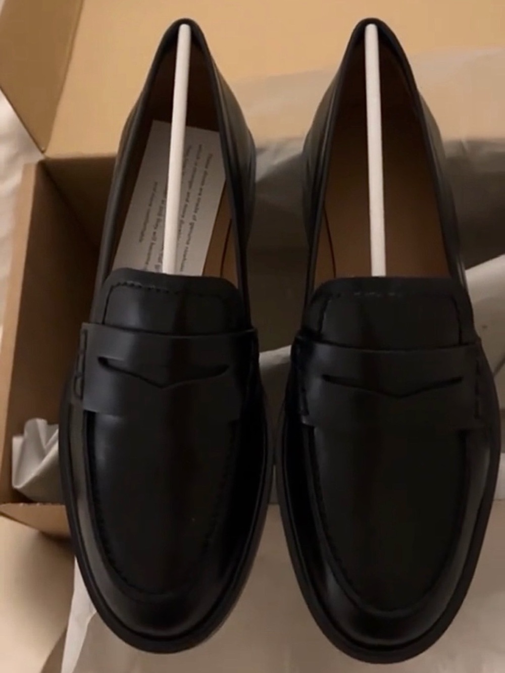 NIB Flattered Black Leather Penny Loafers